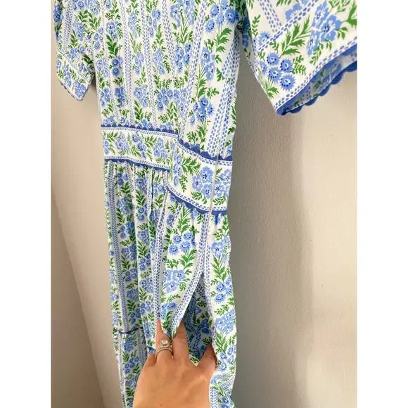 Pink City Prints Cotswolds Blue Border Evelyn Midi Block Tiered Dress Tuckernuck - Picture 9 of 11